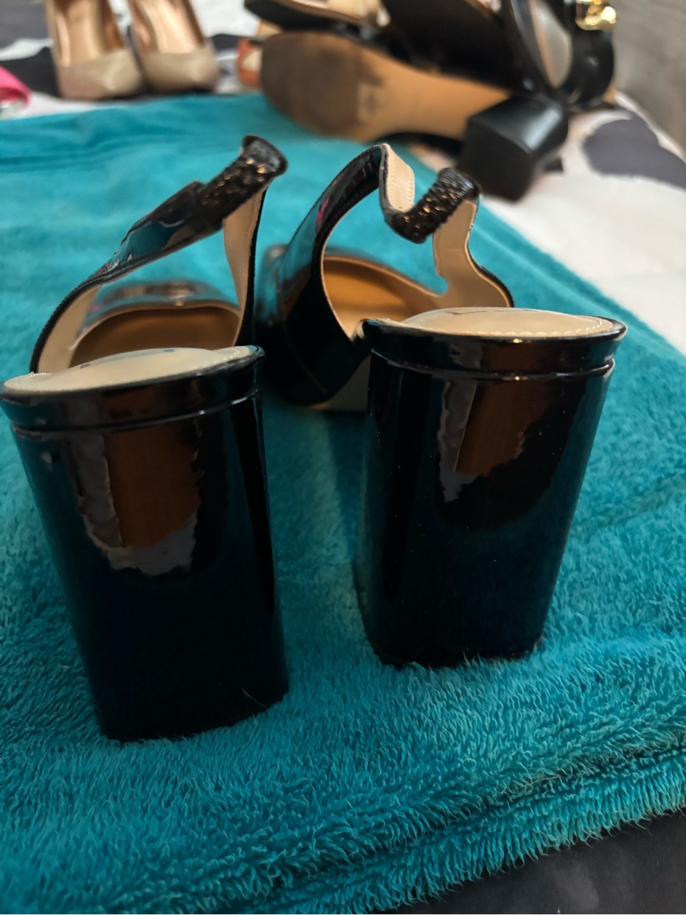 Marc Fisher Black Patent Slingback Square-Toe Pumps - Picture 3 of 5